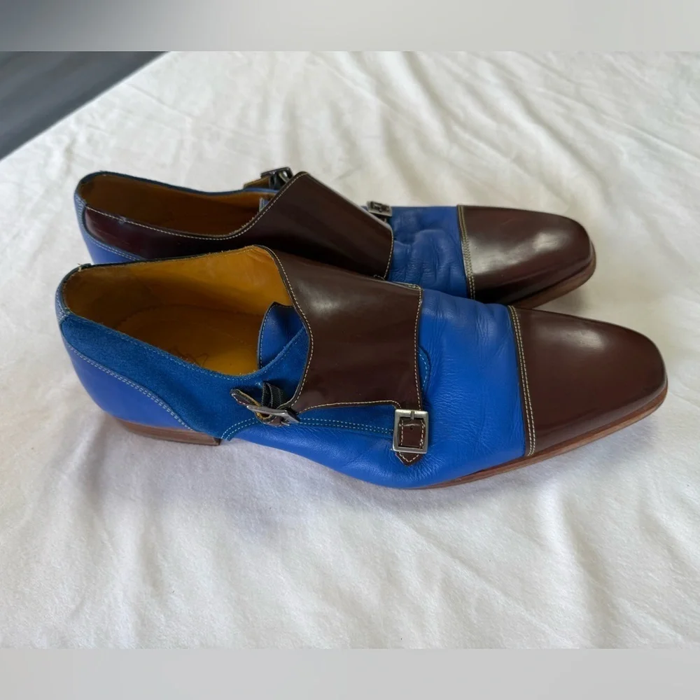 Undandy Custom Double Monk Strap Shoes - Blue & Brown Leather/Suede - EU 43